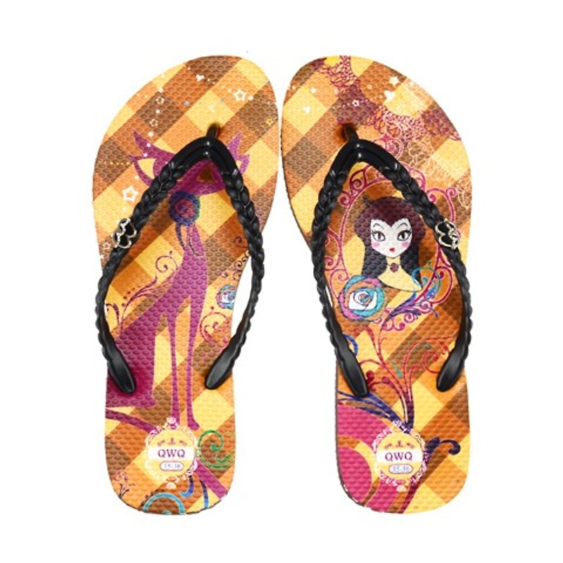 QWQ creative design flip-flops (no diamond) - cat mirror - coffee [FAN0191507] - Women's Casual Shoes - Waterproof Material Brown