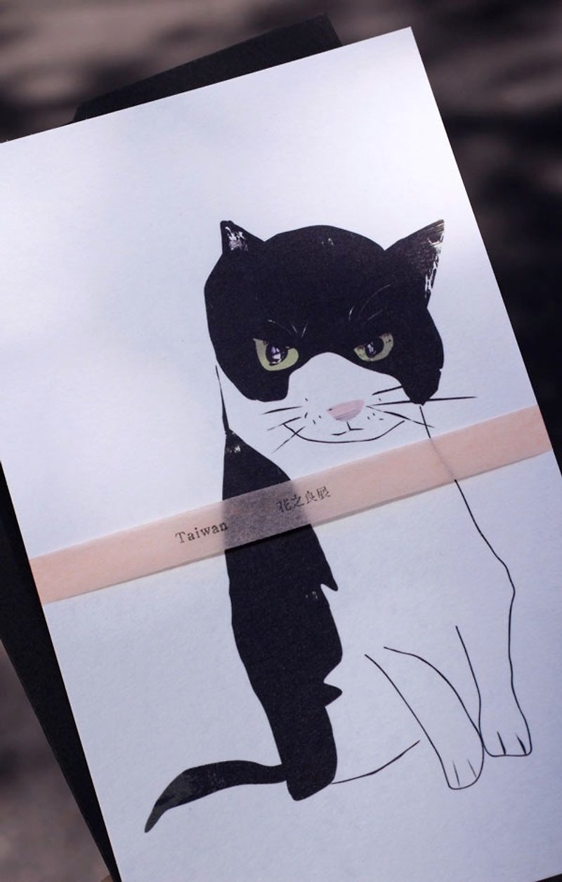 Cat with pink nose 〒 handmade card - Cards & Postcards - Paper Black