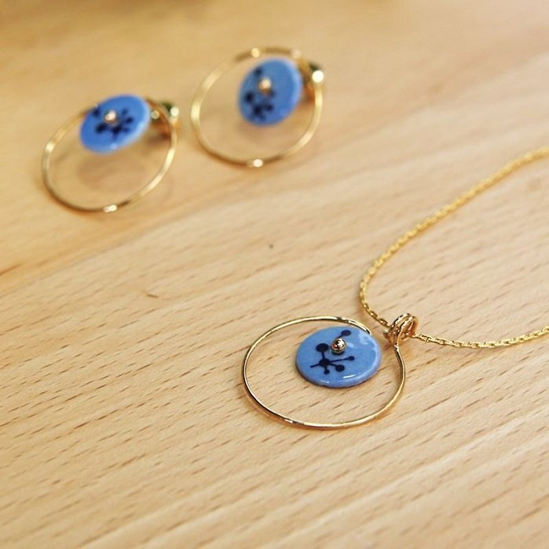 kedo porcelain flower jewelry series branch monolithic necklace earrings light blue - Necklaces - Other Materials 