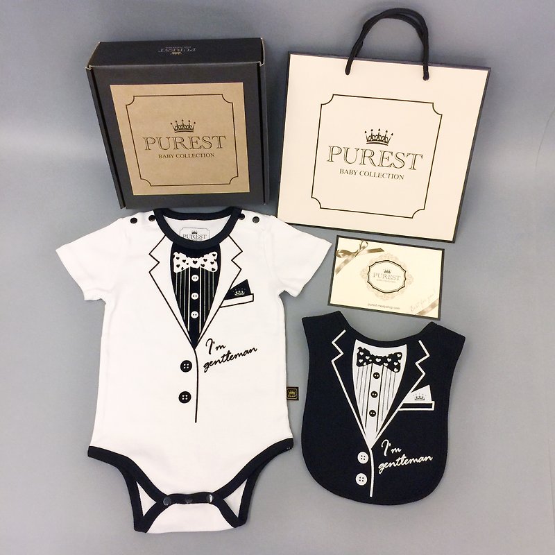 PUREST  小紳士 西裝款 短袖 寶寶彌月禮盒組 嬰兒 新生兒 送禮 - 滿月禮物 - 其他材質 