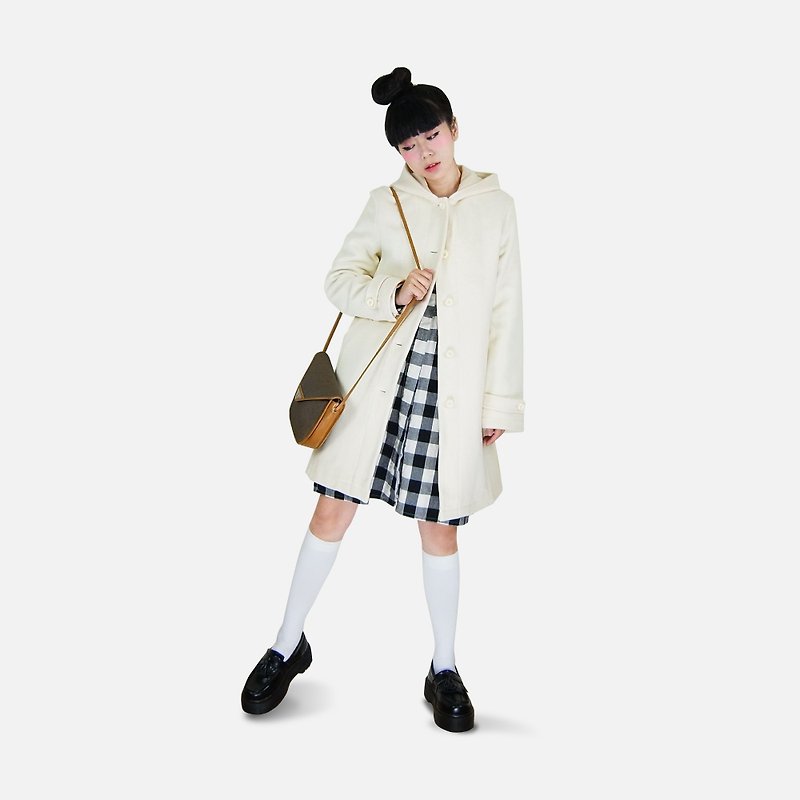 A‧PRANK: DOLLY :: VINTAGE retro with beige wool blend hooded coat jacket material - Women's Casual & Functional Jackets - Cotton & Hemp Multicolor