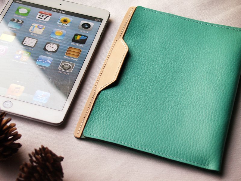 [WeeKen Viken life] iPad Mini Hand Leather Case - Tiffany Blue Tiffany blue horizontal / side-opening (free custom engraving English name) - อื่นๆ - หนังแท้ สีเขียว