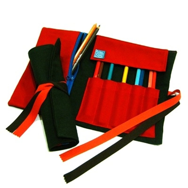 WaWu 筆捲, 捲軸式筆袋, 工具袋, 餐具袋 (軍綠帆布) - 筆盒/筆袋 - 其他材質 綠色
