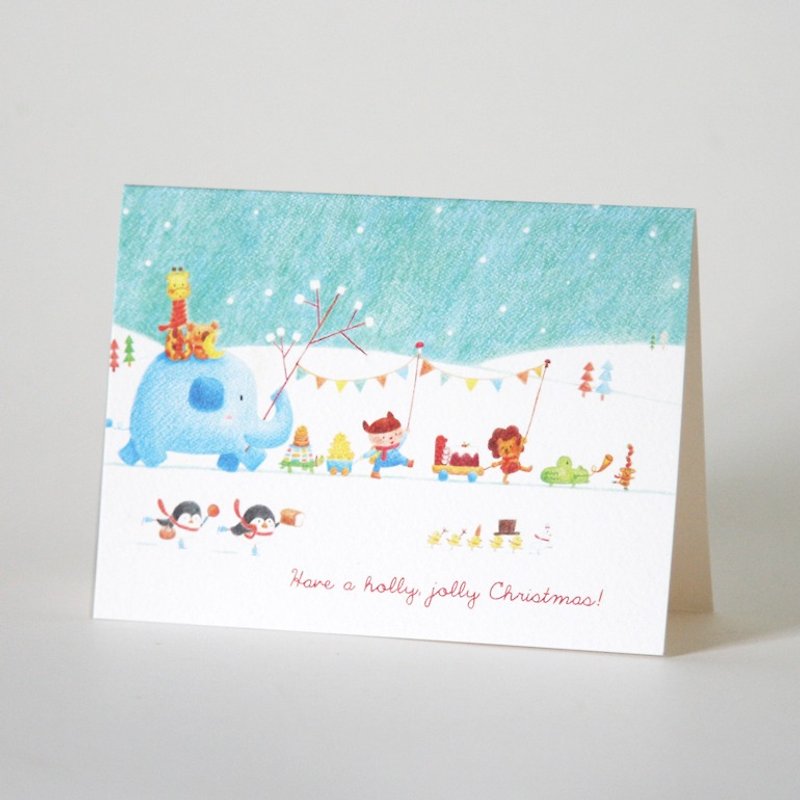 Animal Parade Christmas Parade Christmas Card - การ์ด/โปสการ์ด - กระดาษ หลากหลายสี