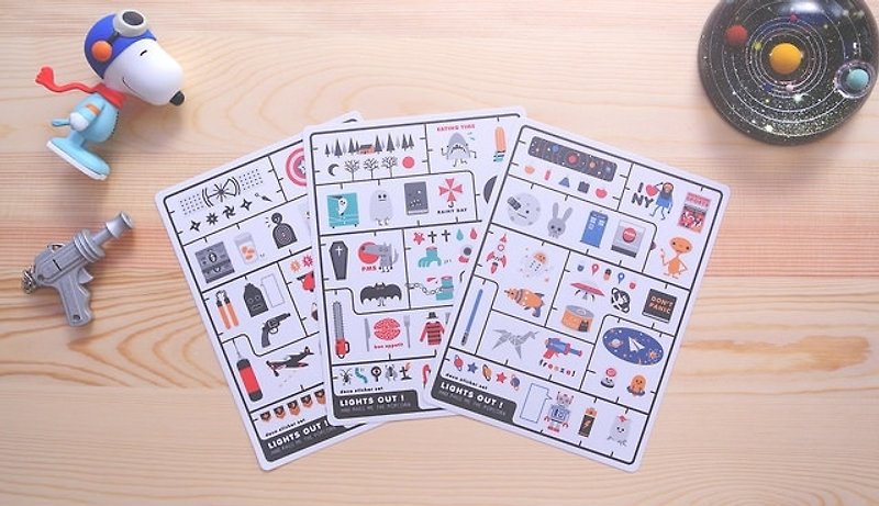 Di Mengqi HAVE FUN Decorative Sticker Set - Lights Out! A set of three / Pocket special - สติกเกอร์ - กระดาษ หลากหลายสี