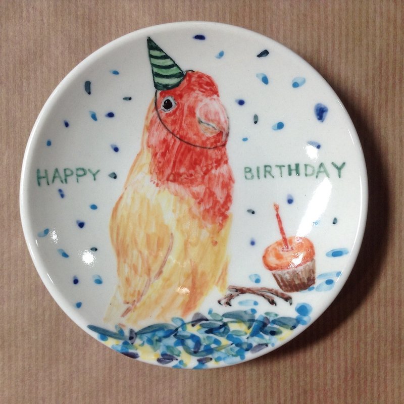 Little Parrot-Birthday 手描き小皿 - 小皿 - その他の素材 多色