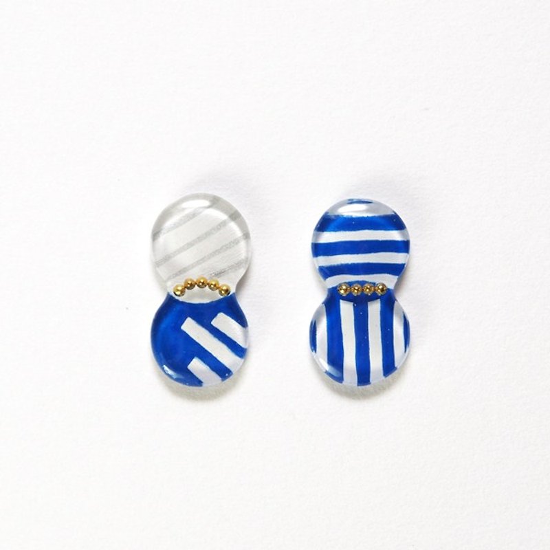 Small peanuts, No. 1 hand-painted hand-made ear needles - non-allergic steel needles / can be changed to clip type - rotary adjustable elastic - Earrings & Clip-ons - Plastic Blue