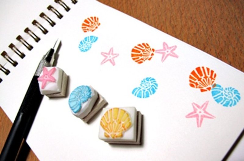 Apu handmade chapter wild ocean combination stamp group starfish conch shell 3 pieces hand account stamp - ตราปั๊ม/สแตมป์/หมึก - ยาง 