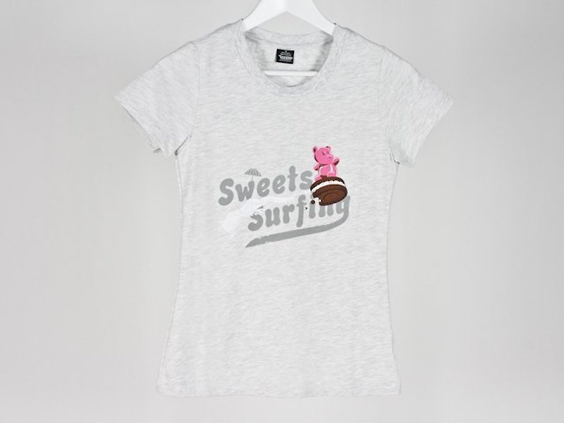 衝浪小熊 Sweets Surfing 女生 - 女 T 恤 - 棉．麻 灰色