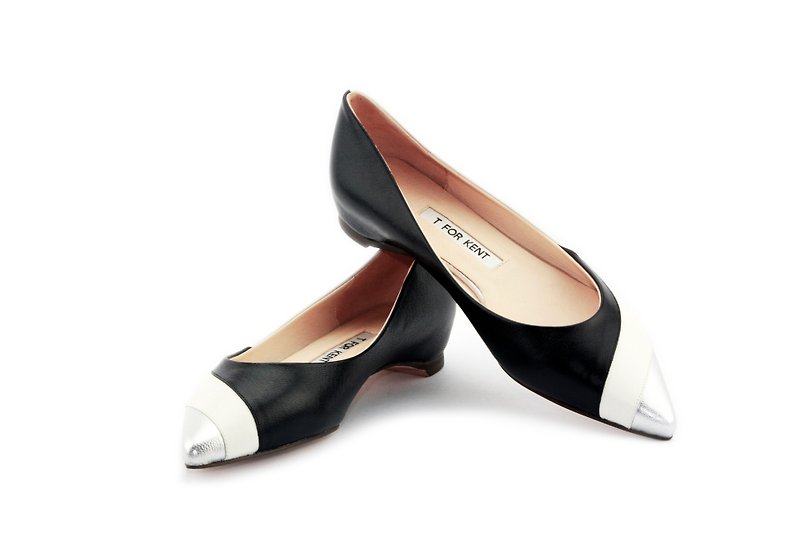 T FOR KENT BLOSSOM  flats (Black White) - Women's Leather Shoes - Genuine Leather White