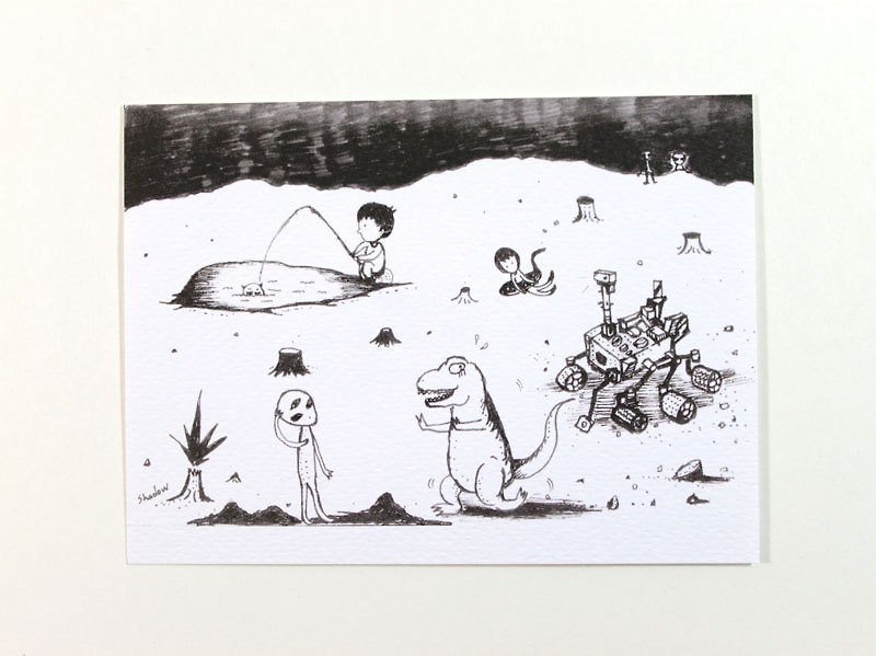 Me and my dinosaur friend. Arrived on Mars! - Cards & Postcards - Paper White