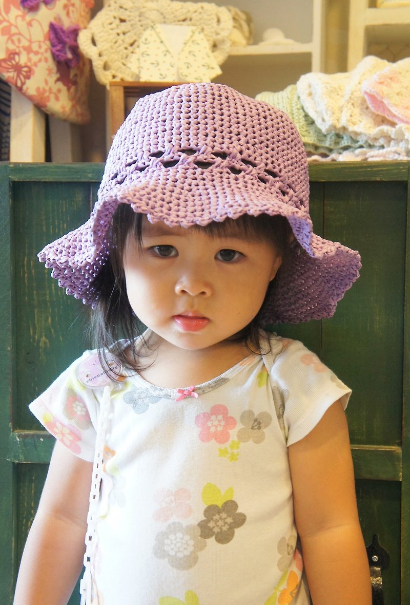 甜美可人的草線編織小女孩花邊圓帽(也可以作成母女/親子帽喔)～ - 帽子 - 其他材質 