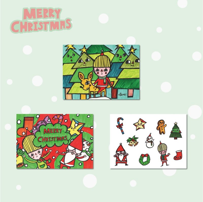 Merry Christmas!! 微醺斑比 聖誕節明信片 (共三款) - 卡片/明信片 - 紙 多色