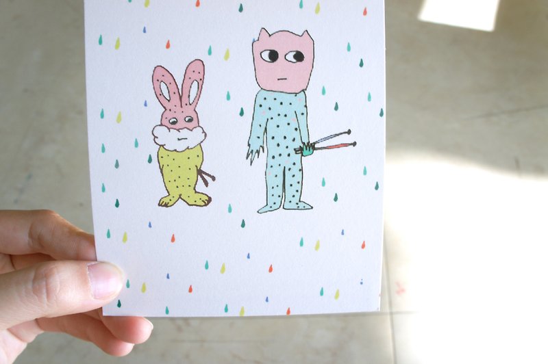 兔子和鼓人明信片 四個顏色 - 心意卡/卡片 - 紙 多色