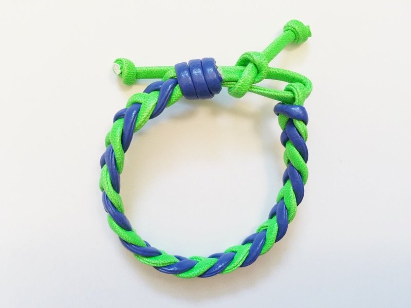 「瑩光綠&藍雙色仿皮繩」 - 手鍊/手鐲 - 真皮 多色