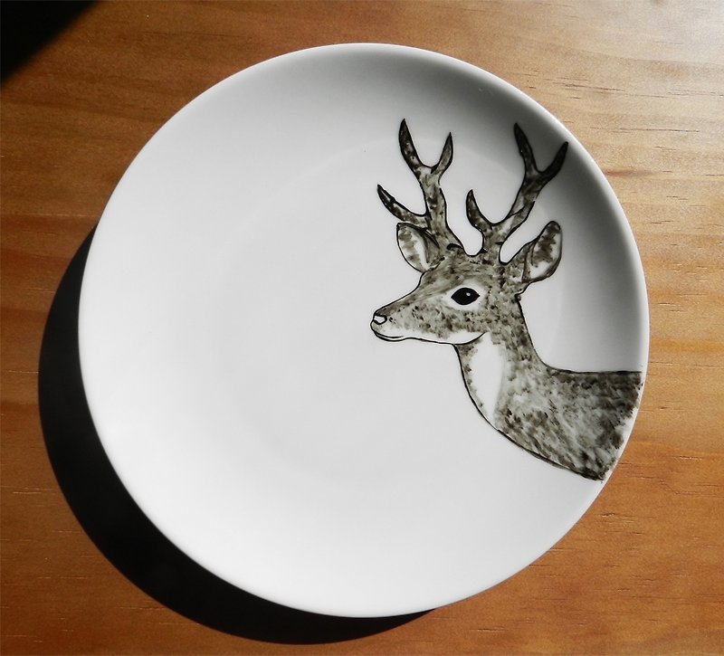 Forest Partner Series Dear Deer Deer Porcelain Dish Dessert Plate - Medium 18cm - จานและถาด - วัสดุอื่นๆ ขาว