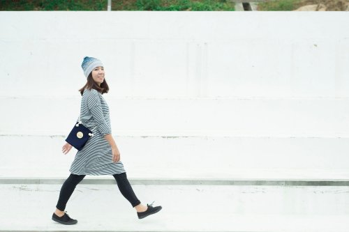 Cotton canvas circle bucket bag (Navy Color)