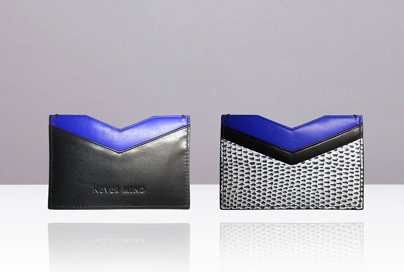 NEVER MIND-card holder personalized business card holder-calfskin-ARROW-blue, white and black - Card Holders & Cases - Genuine Leather Multicolor