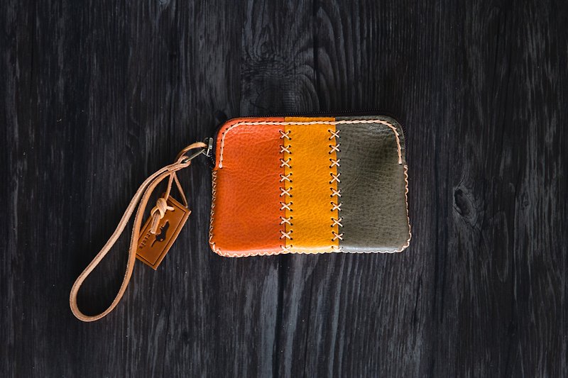 Triplet mini Bag made of vegetable tanned leather from Italy-Orange/Green/Yellow - Coin Purses - Genuine Leather Multicolor