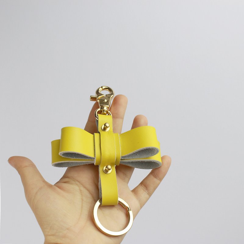 黄色zemoneniハンドメイドレザー特大の装飾的な弓の結び目キーチェーンキーリング - キーホルダー・キーケース - 革 イエロー