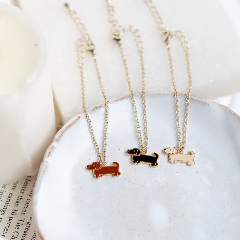 Dachshund Dachshund Bracelet Necklace Dog Pet Accessories Carton Packaging Birthday Gift - Bracelets - Enamel Brown