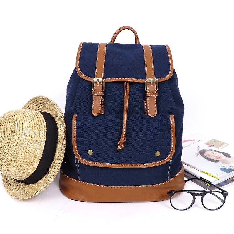 double-belt backpack – navy blue - Backpacks - Other Materials Blue