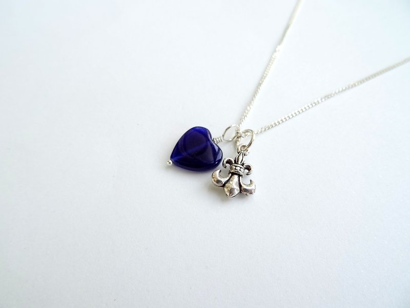 Heart Shaped Sodalite & Sterling Silver Anchor Two Pendants Necklace - Collar Necklaces - Sterling Silver Blue