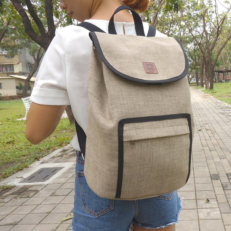 "After the wind backpack" high pounds of linen canvas - willow green - กระเป๋าเป้สะพายหลัง - ผ้าฝ้าย/ผ้าลินิน สีเทา