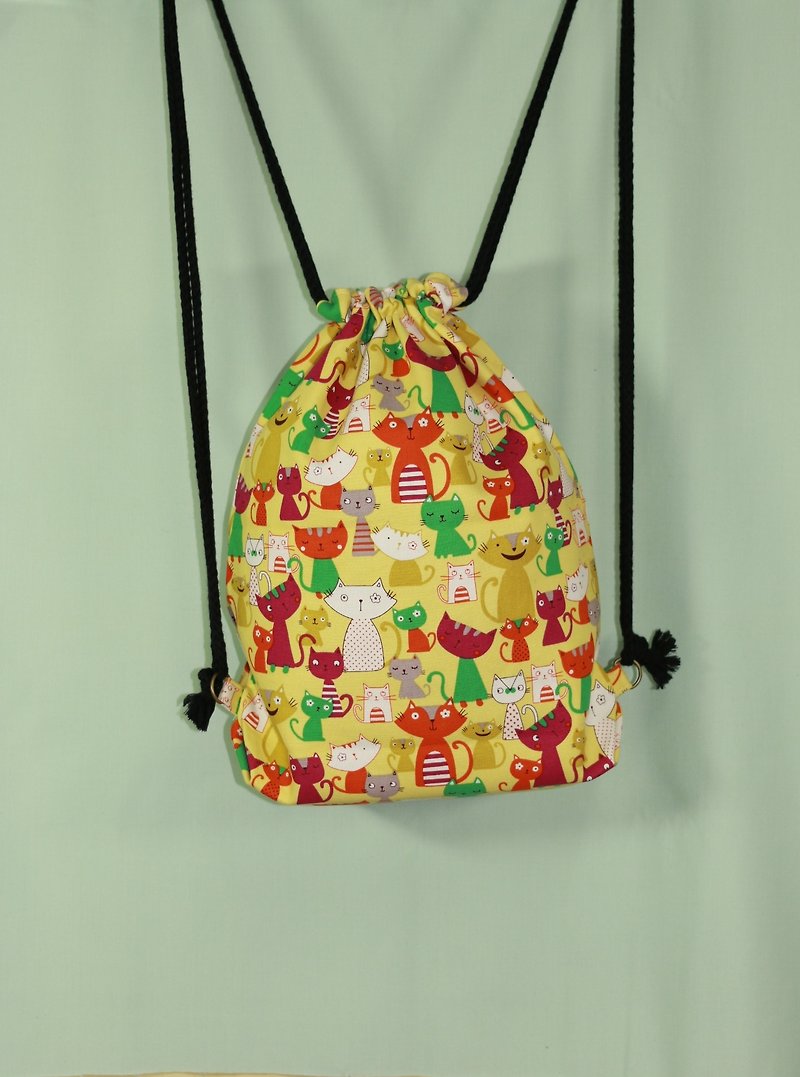 After the beam port backpack color naughty cat - Drawstring Bags - Cotton & Hemp Multicolor