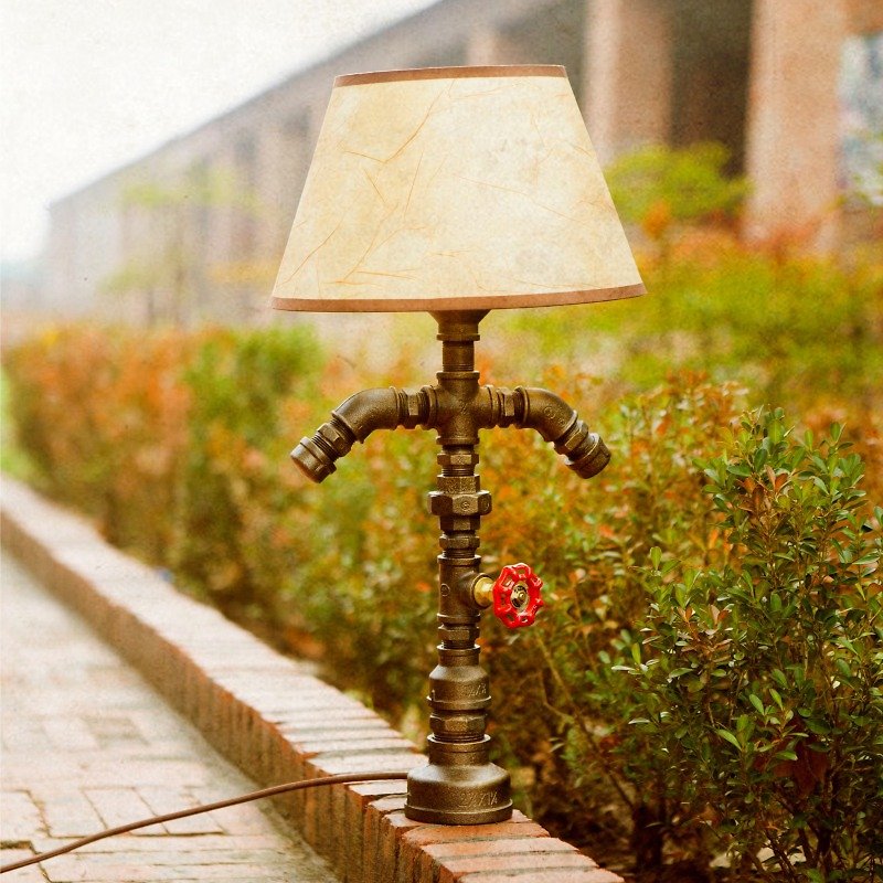 American country creative personality decorative table lamp living room lamp bedroom study desk lamp pipes Cafe - Lighting - Other Metals Brown
