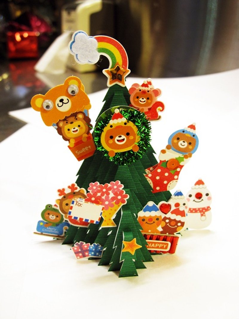 Three-dimensional paper sculpture Christmas card-Christmas tree (180 degree full three-dimensional version) - การ์ด/โปสการ์ด - กระดาษ หลากหลายสี