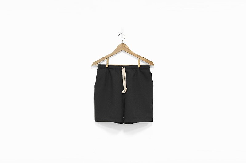 Black wide drawstring shorts - sold out no longer made - กางเกงขาสั้น - ผ้าฝ้าย/ผ้าลินิน สีดำ