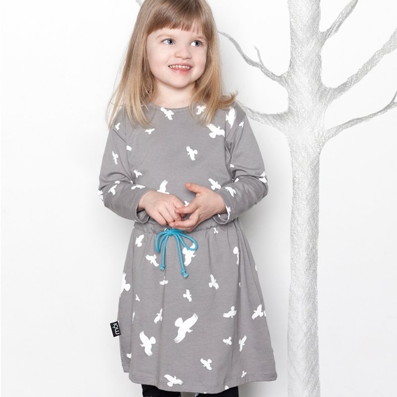 冰島有機棉長袖女孩洋裝2歲至6歲淺灰色 - 男/女童禮服 - 棉．麻 灰色