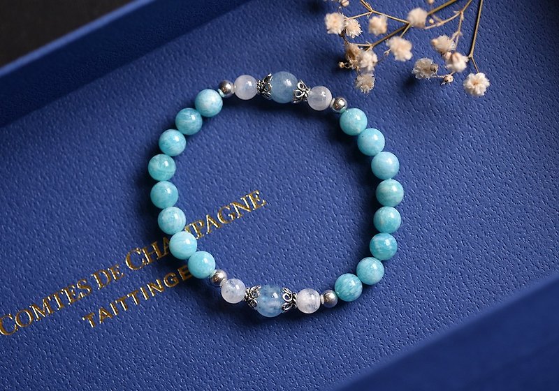 Teal Stone+ moonstone + aquamarine sterling silver bracelet - สร้อยข้อมือ - คริสตัล สีน้ำเงิน