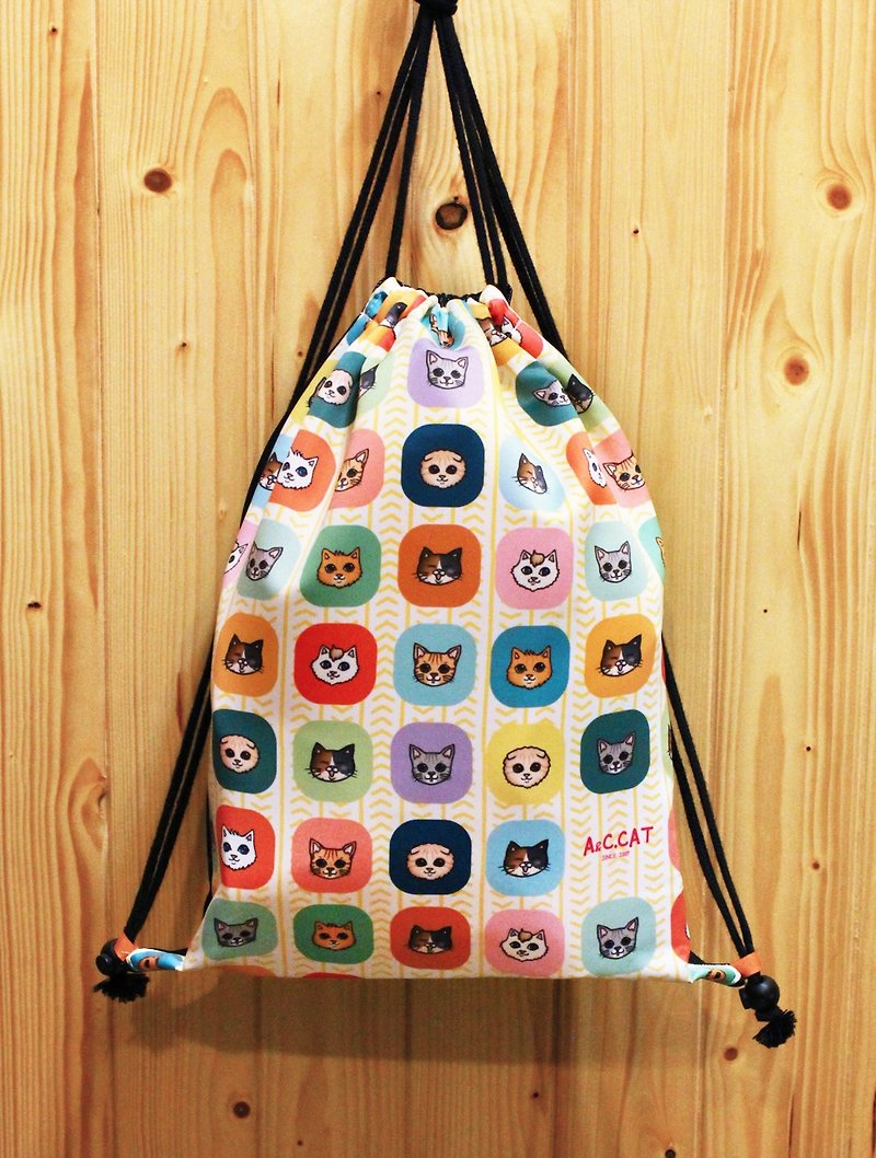 [Cat hand cat x city cat] back harness mouth orange orange cat cat cat cat cat black cat white cat - Drawstring Bags - Other Materials Multicolor
