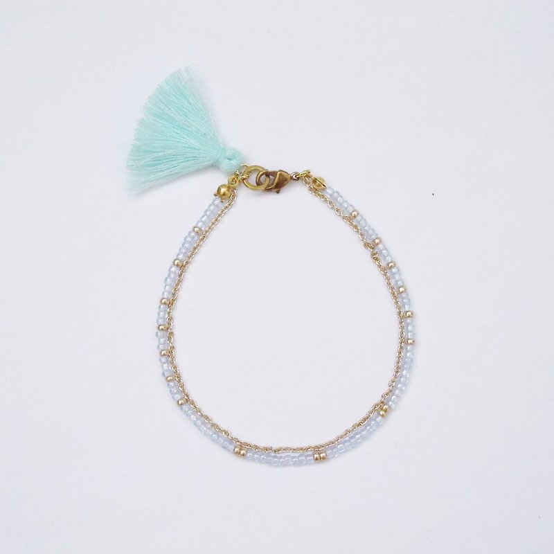 [MUCHU Mu orange] friendship. Japan mini bead chain tassel charm bracelet / wristband cool - Bracelets - Other Materials Green