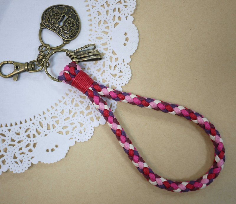 ~M+Bear~ Vintage woven key ring Wax thread woven key ring (peach pink) - อื่นๆ - โลหะ สึชมพู