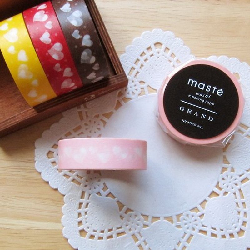 maste Masking Tape 和紙膠帶【愛心-粉紅 (MSG-MKT20-PK)】 - 紙膠帶 - 紙 粉紅色
