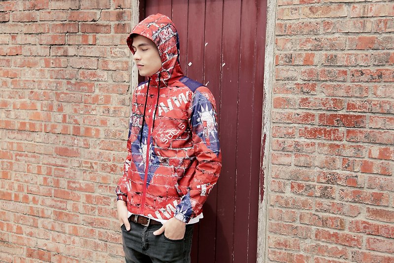 【Taiwanese Flag Series】Light Weight Windproof Jacket - Men's Coats & Jackets - Polyester Red