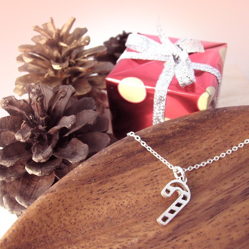 クリスマス手作りのシルバーネックレス - 甘いキャンディの杖-64design - ネックレス - 金属 ホワイト