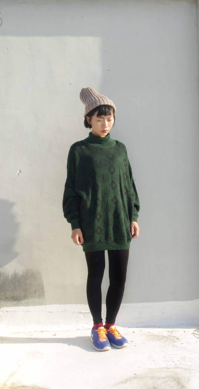 4.5studio- paddy rice to Geocaching old clothes - dark black totem long sweater - สเวตเตอร์ผู้หญิง - วัสดุอื่นๆ สีเขียว