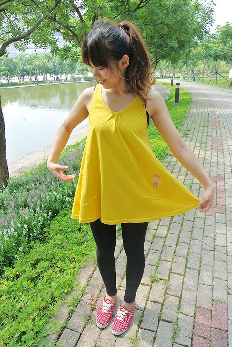 Swing vest top-Yellow - กางเกงขาสั้น - ผ้าฝ้าย/ผ้าลินิน สีเหลือง