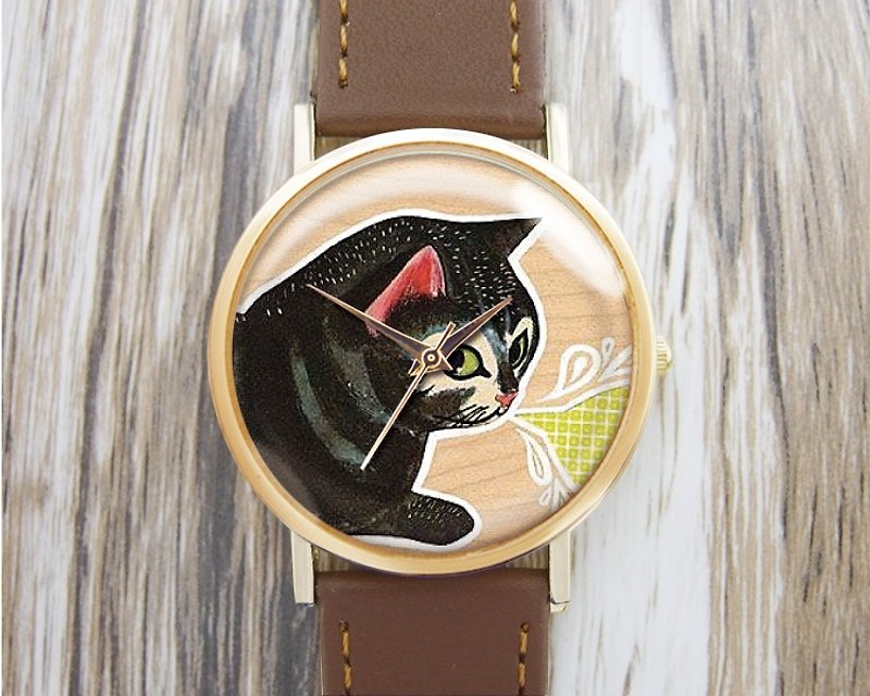 Personality Black Cat-Women's Watch/Men's Watch/Unisex Watch/Accessories【Special U Design】 - นาฬิกาผู้หญิง - โลหะ สีนำ้ตาล