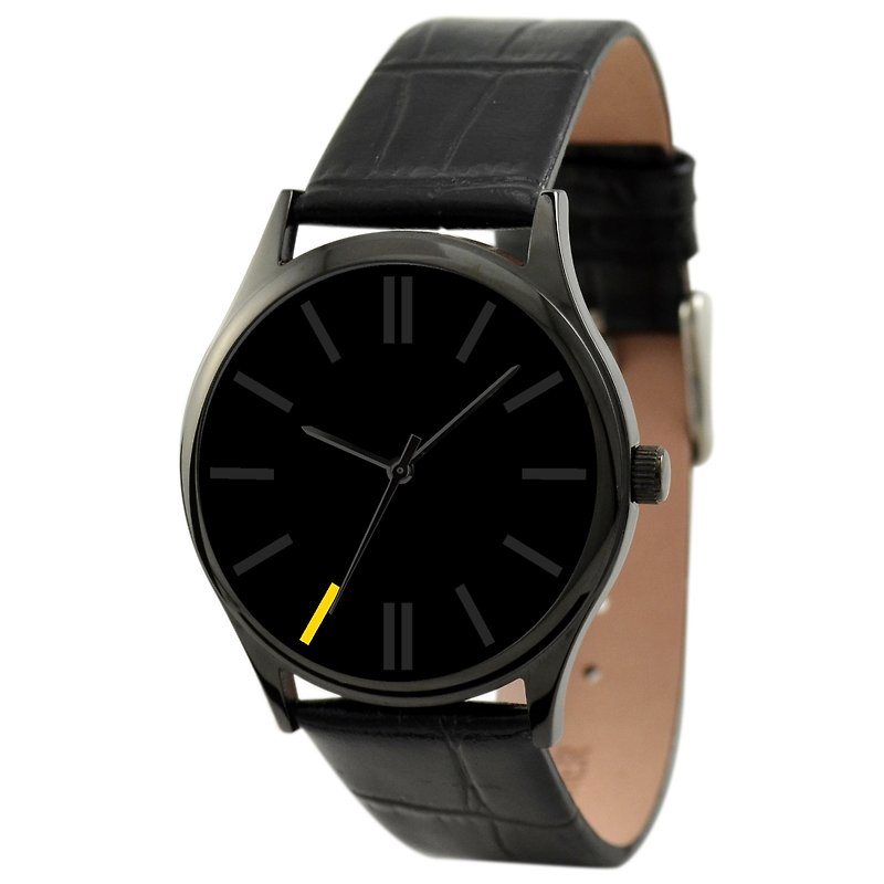 黑色簡約手錶(黃色7時) - 女錶 - 其他材質 黑色