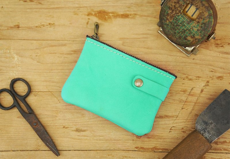 "Grinding cowhide" Exclusive Tiffany green leather purse (classical printing) - Coin Purses - Genuine Leather Green
