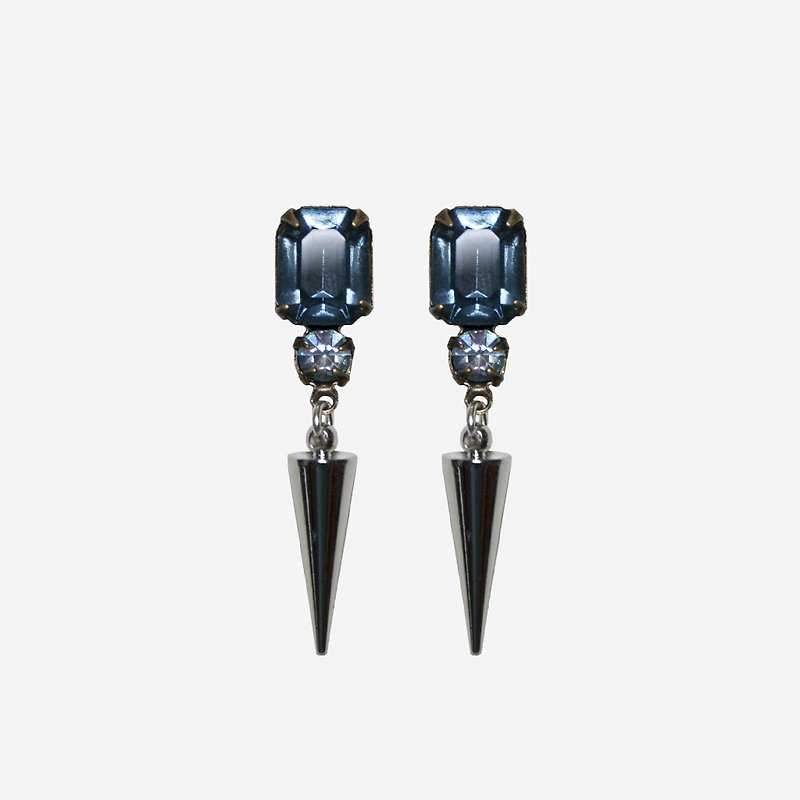 [Indigo] Montana Blue Crystal with Silver Spike Earrings - ต่างหู - โลหะ สีน้ำเงิน