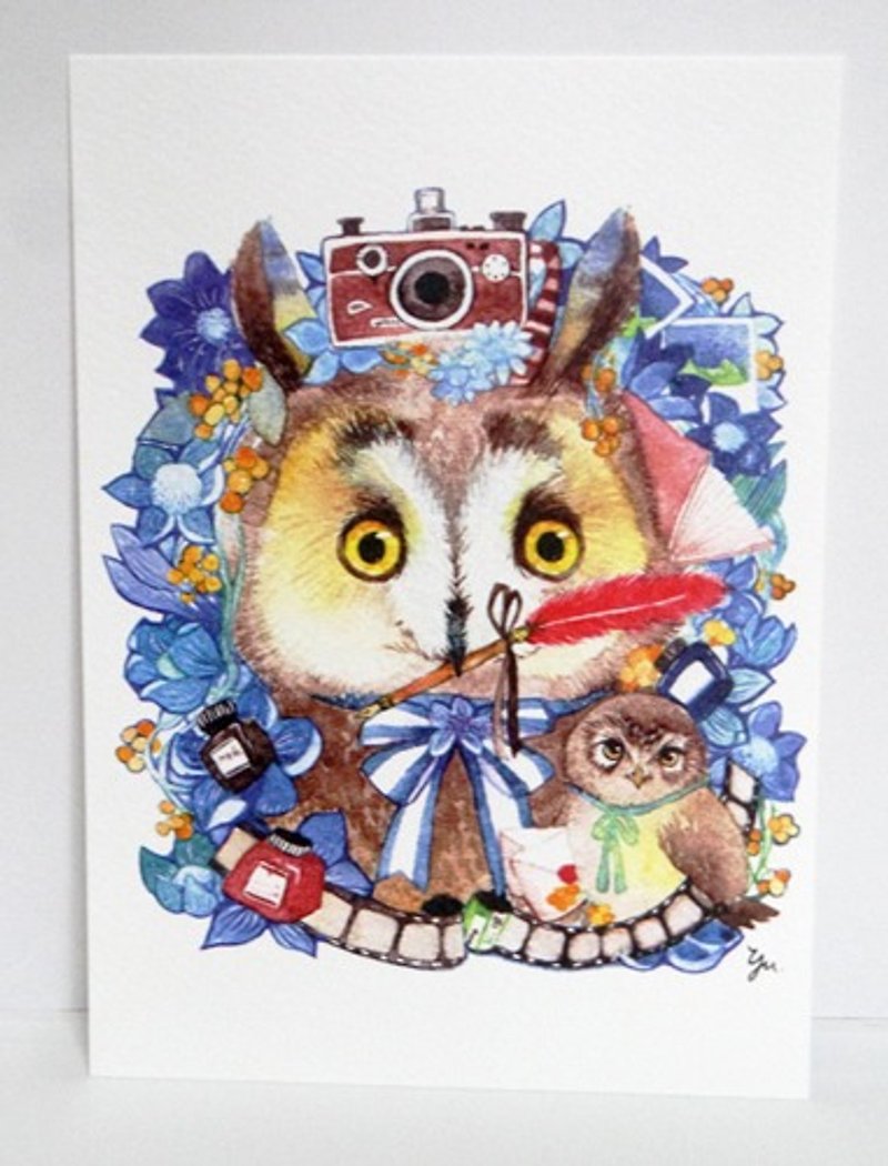 Literary Juvenile Owl and Little Messenger Postcard - การ์ด/โปสการ์ด - กระดาษ 