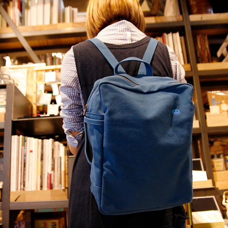Mushroom MOGU / Canvas Backpack / Cobalt Blue / Miss Poker - Backpacks - Cotton & Hemp Blue