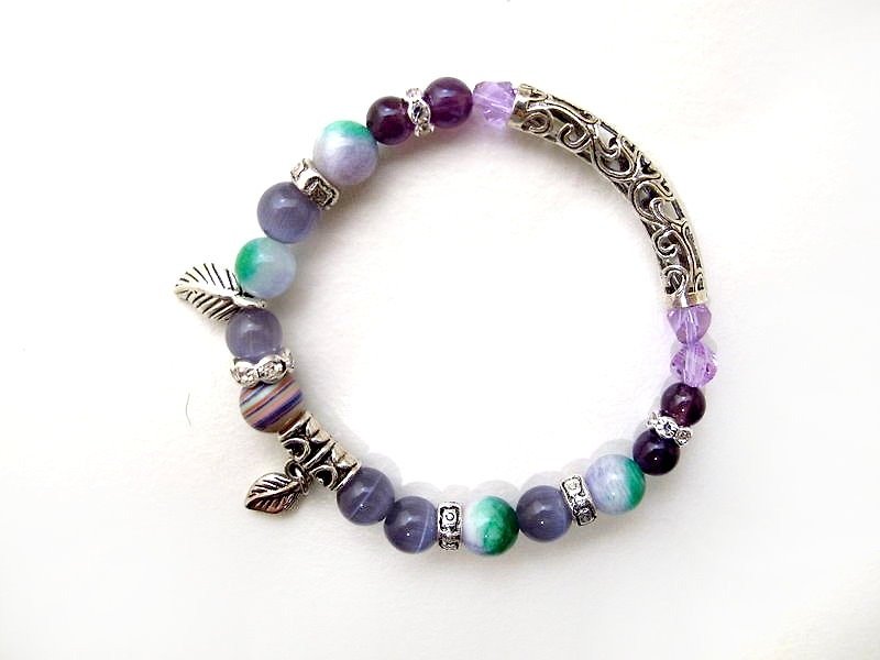 Hyacinth Purple Cat's Eye Ore Bracelet - สร้อยข้อมือ - ไม้ สีม่วง