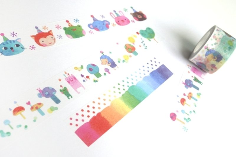 獨立特別製作2.5cm x 10M 可愛動物療癒風水彩畫紙膠帶 - Washi Tape - Other Materials Multicolor